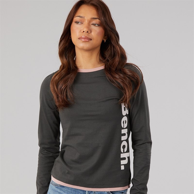 Bench Womens Daina Contrast Double Layer T-Shirt Black/Woodrose