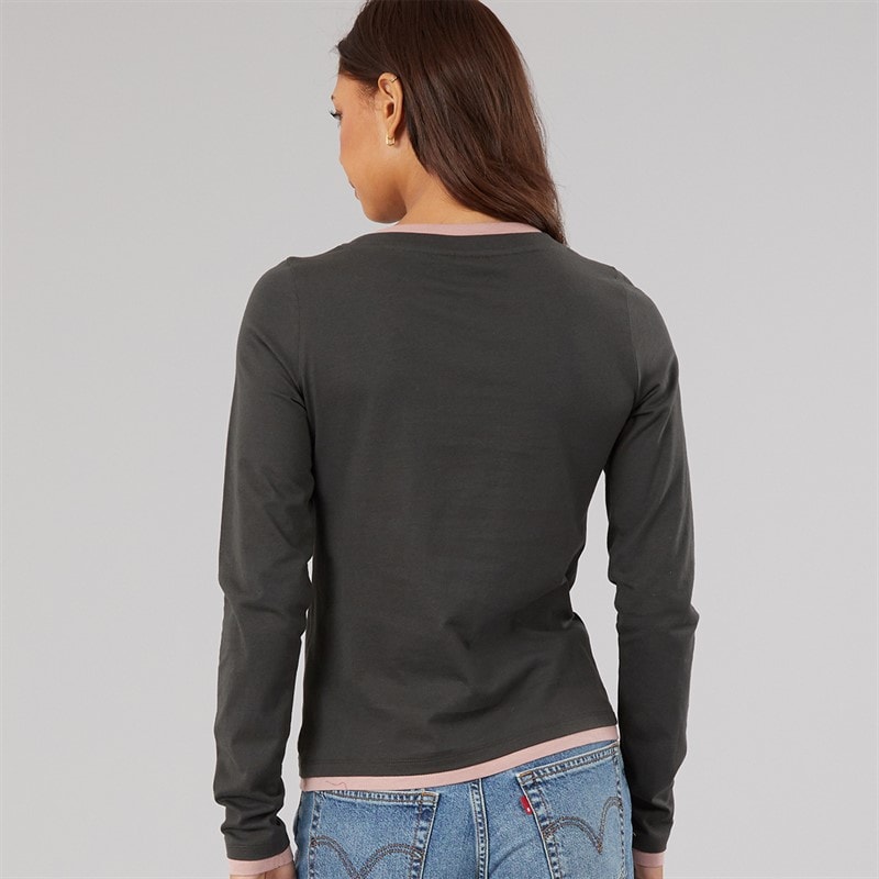 Bench Womens Daina Contrast Double Layer T-Shirt Black/Woodrose - Image 2