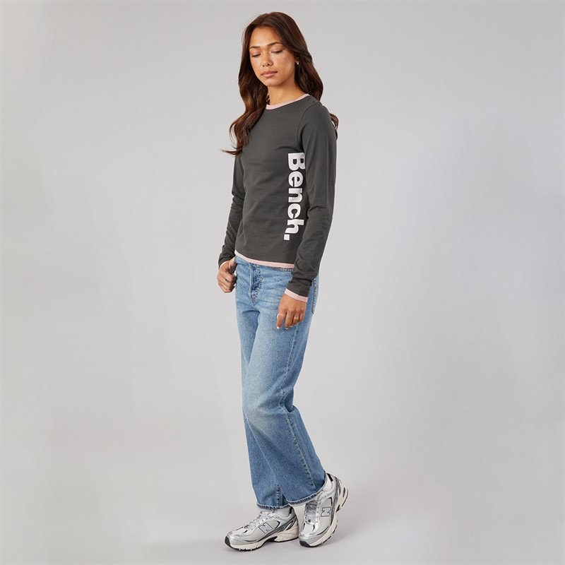 Bench Womens Daina Contrast Double Layer T-Shirt Black/Woodrose - Image 3