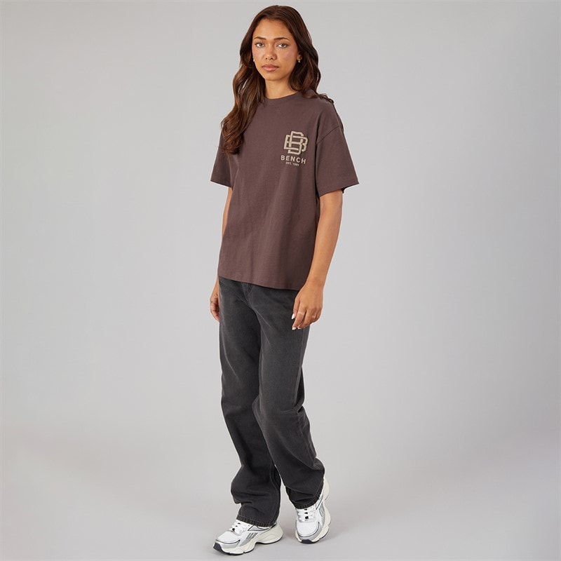 Bench Womens Bianchi Oversized T-Shirt With Puff Print Coffee - Image 3