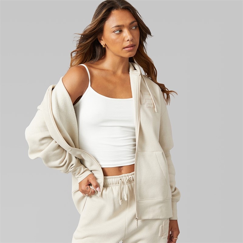 Bench Womens Clari Oversize Zip Thru With Graphic Stone Grey - Image 3