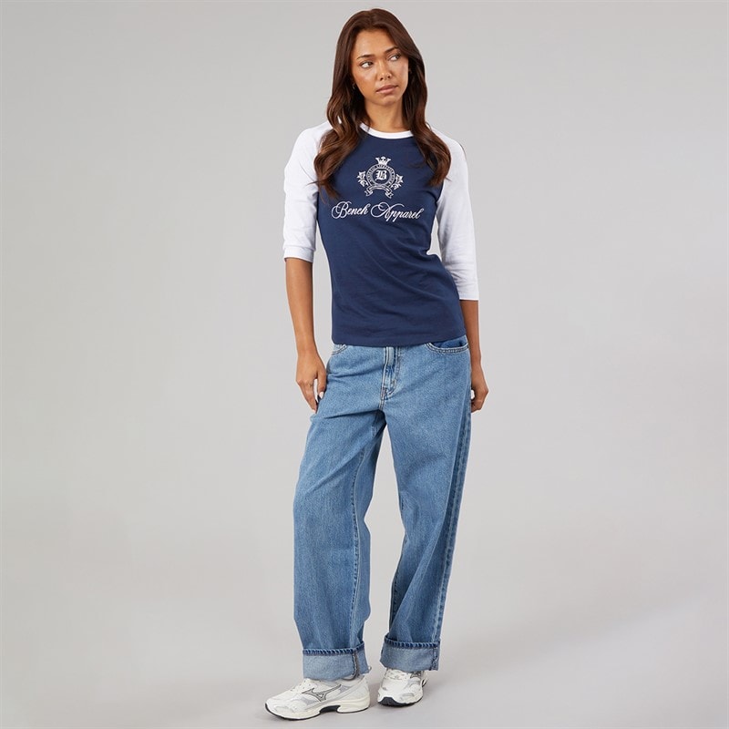 Bench Womens Diah 3/4 Sleeve T-Shirt With Crest Graphic Navy/White - Image 3