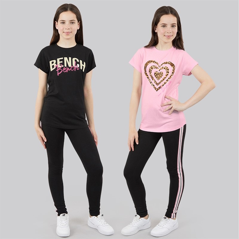 Bench Girls Melodia Two Pack T-Shirts Black/Fairytale Pink - Image 3
