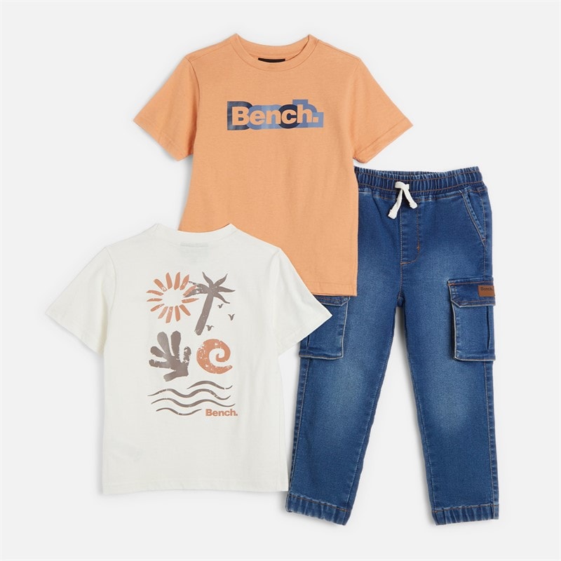 Bench Boys Two Pack T-Shirts And Jeans Set Orange - Image 2