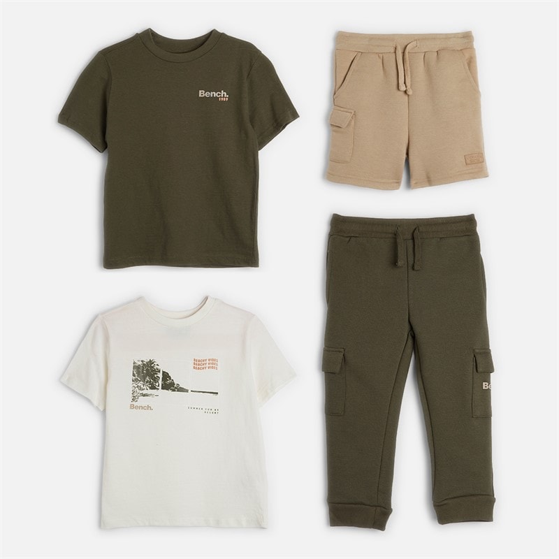 Bench Boys Two Pack T-Shirts Shorts And Joggers Four Piece Set Green - Image 1