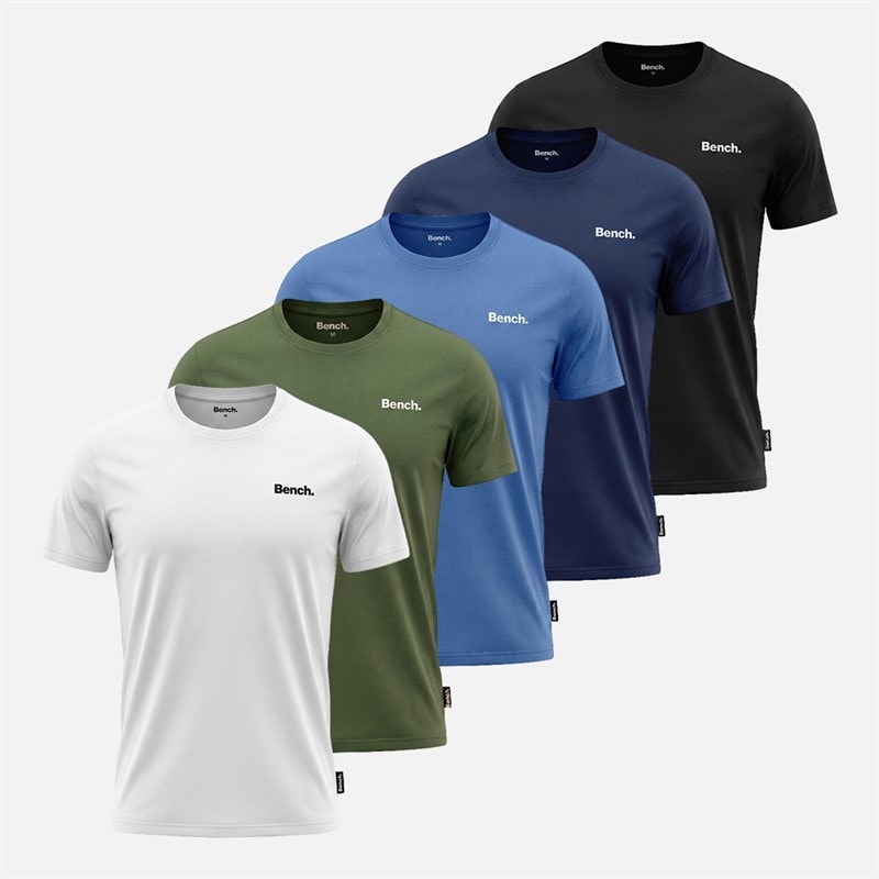 Bench Mens Alberni Five Pack T-Shirts Navy/White/Khaki/Mid Blue/Black