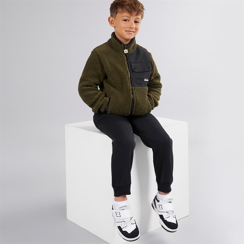 Ellesse Boys Demetrius Sherpa Jacket And Joggers Khaki - Image 1