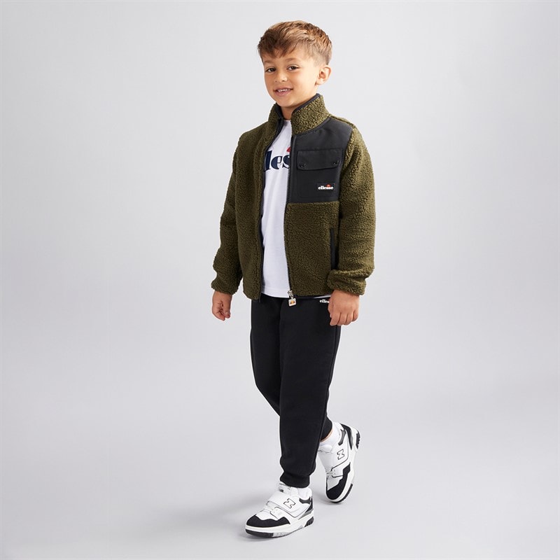Ellesse Boys Demetrius Sherpa Jacket And Joggers Khaki - Image 3