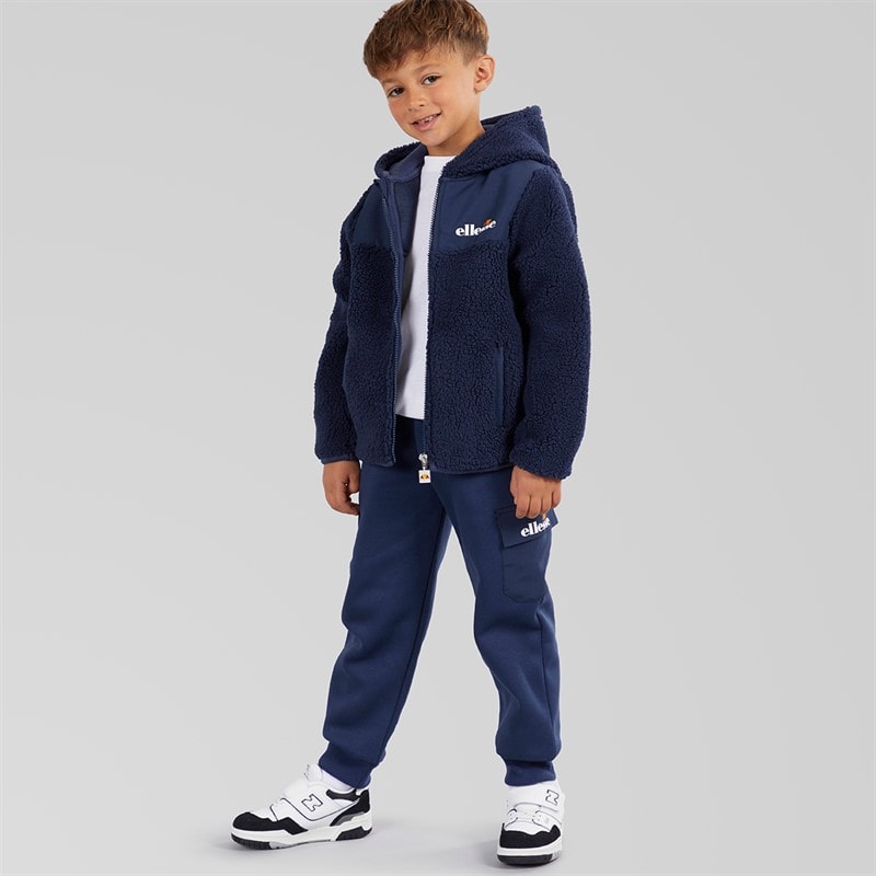 Ellesse Boys Enrique Sherpa Hooded Jacket And Joggers Navy - Image 1
