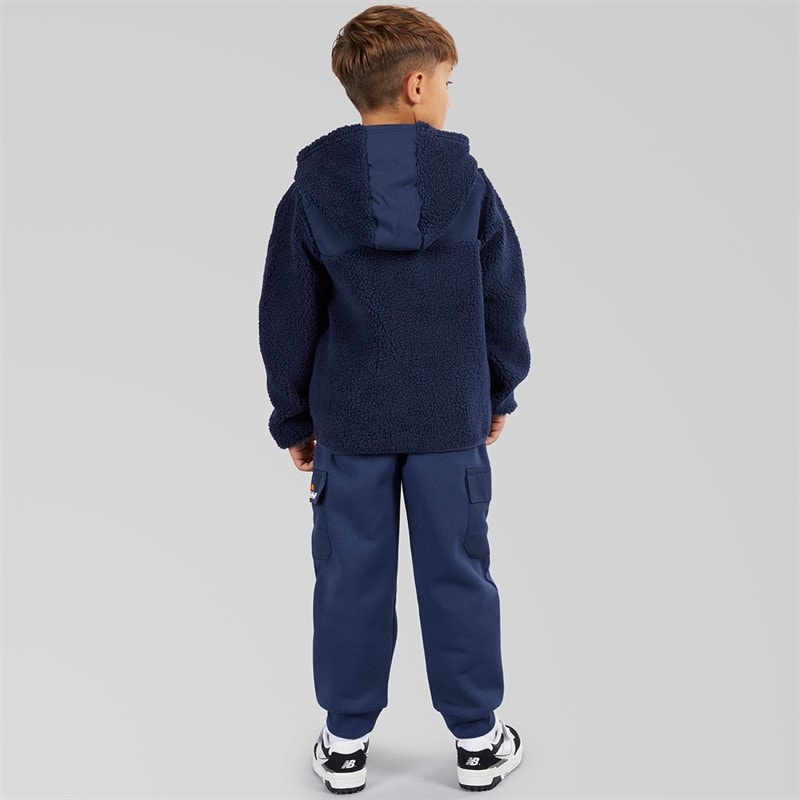 Ellesse Boys Enrique Sherpa Hooded Jacket And Joggers Navy - Image 2