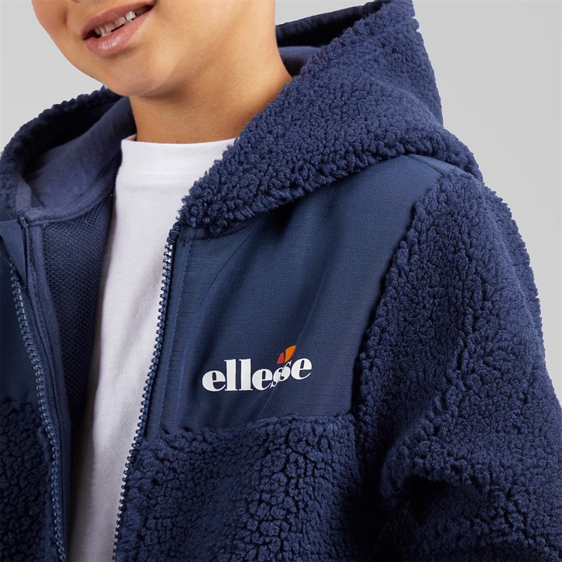 Ellesse Boys Enrique Sherpa Hooded Jacket And Joggers Navy - Image 3