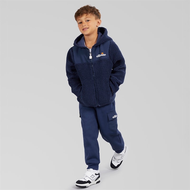 Ellesse Boys Enrique Sherpa Hooded Jacket And Joggers Navy - Image 4