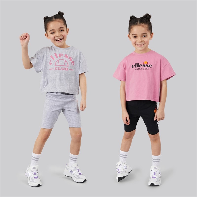 Ellesse Girls Carmela Logo T-Shirts And Shorts Four Piece Set Grey Marl 112 - Image 1