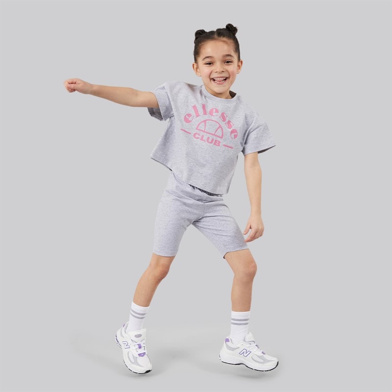 Ellesse Girls Carmela Logo T-Shirts And Shorts Four Piece Set Grey Marl 112 - Image 3