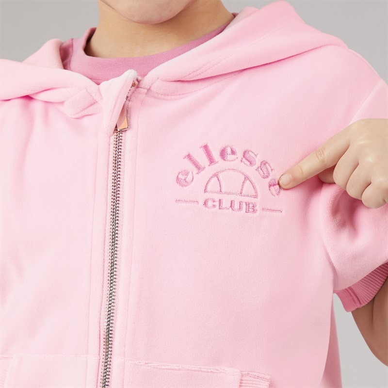 Ellesse Girls Valentina Velour Hoodie And Shorts Set Light Pink 808 - Image 3