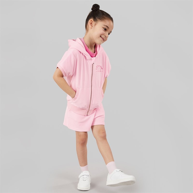 Ellesse Girls Valentina Velour Hoodie And Shorts Set Light Pink 808 - Image 4