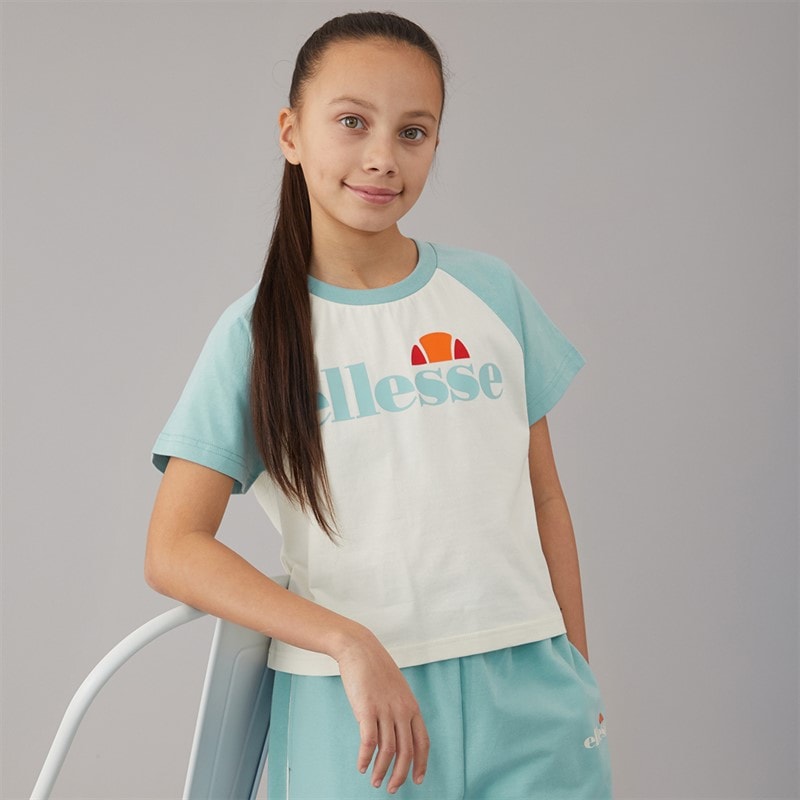 Ellesse Junior Girls Fiorella Logo T-Shirt And Track Pants Set Light Green 511 - Image 3