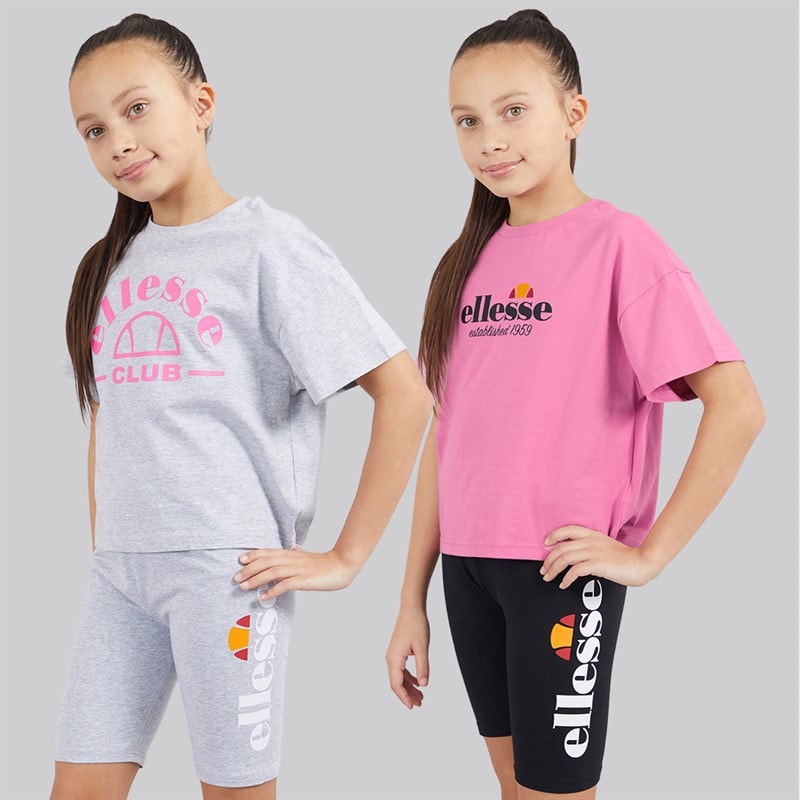 Ellesse Junior Girls Carmela Logo T-Shirts And Shorts Four Piece Set Grey Marl 112 - Image 1
