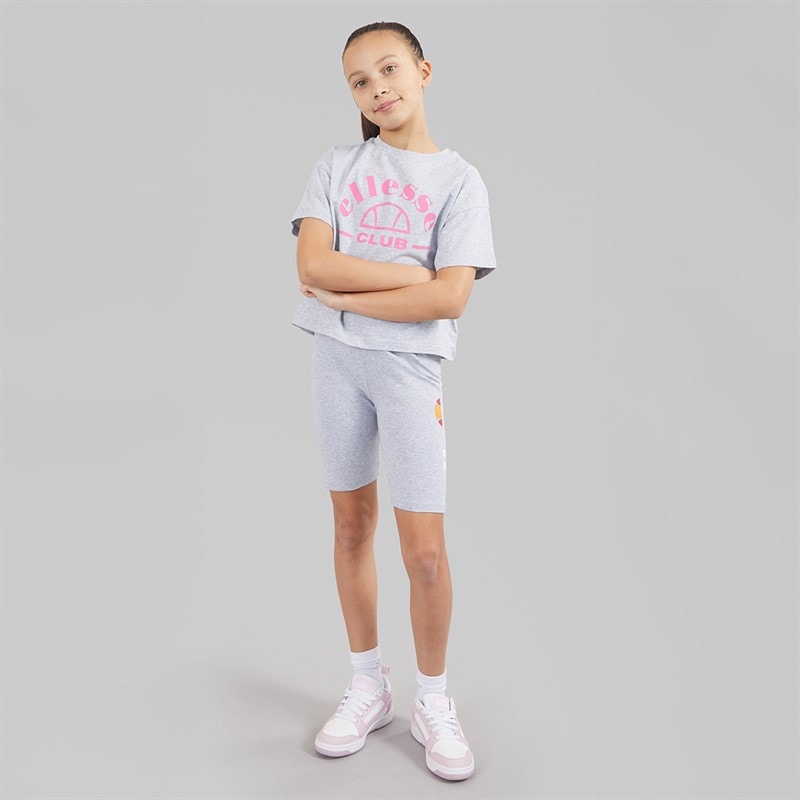 Ellesse Junior Girls Carmela Logo T-Shirts And Shorts Four Piece Set Grey Marl 112 - Image 3