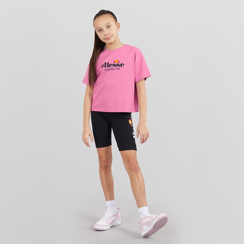 Ellesse Junior Girls Carmela Logo T-Shirts And Shorts Four Piece Set Grey Marl 112 - Image 4