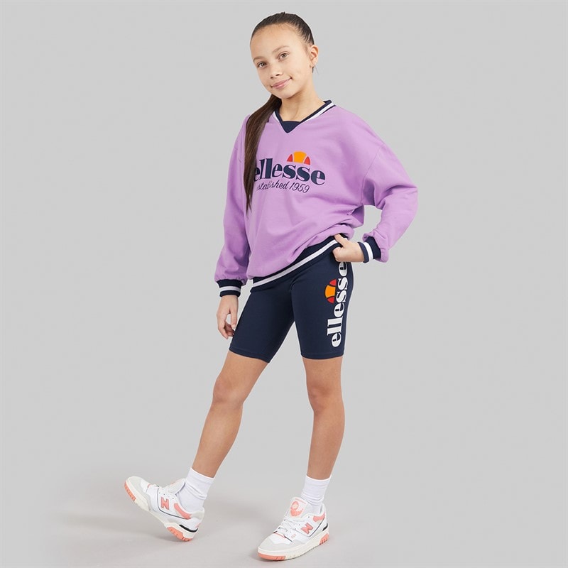 Ellesse Junior Girls Marcella Logo Sweatshirt And Shorts Set Light Purple 302 - Image 3