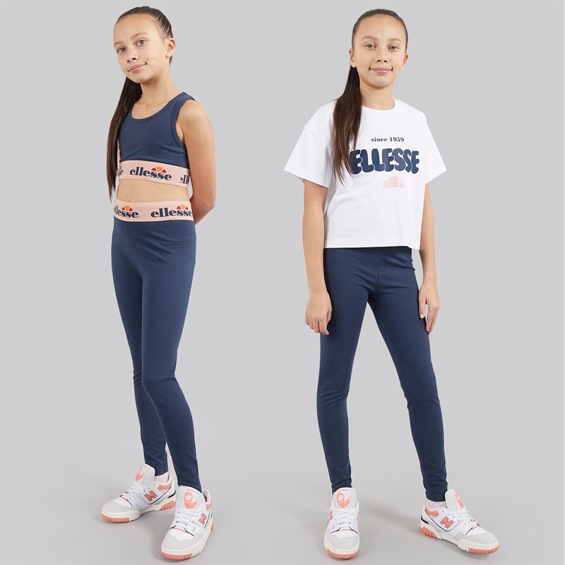 Ellesse Junior Girls Teresa Logo T-Shirt Bra Top And Legging Three Piece Set Navy 429 - Image 1