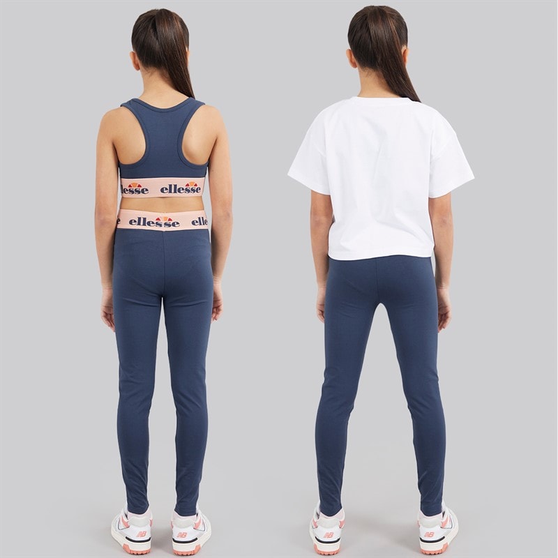 Ellesse Junior Girls Teresa Logo T-Shirt Bra Top And Legging Three Piece Set Navy 429 - Image 2