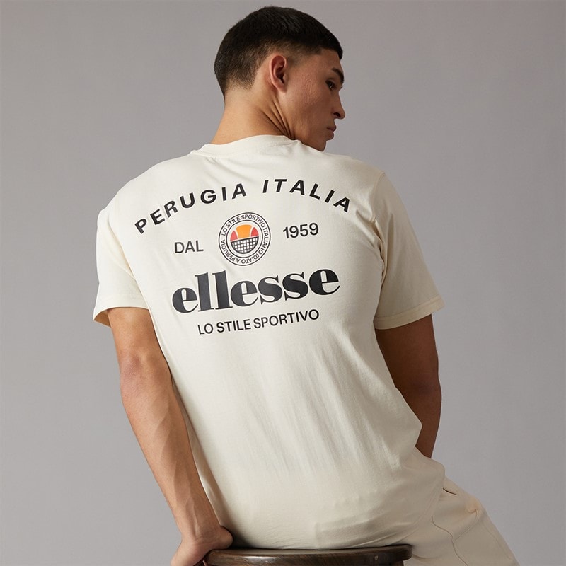 Ellesse Mens Lyon Relaxed Fit Back Logo T-Shirt Off White - Image 1
