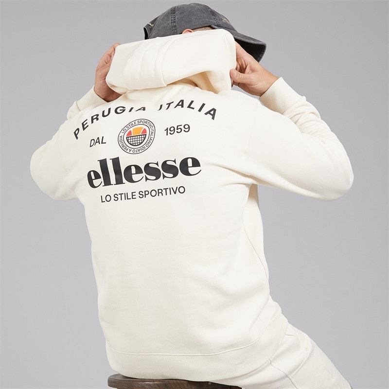 Ellesse Mens Recke Relaxed Fit Hoodie Off White - Image 1