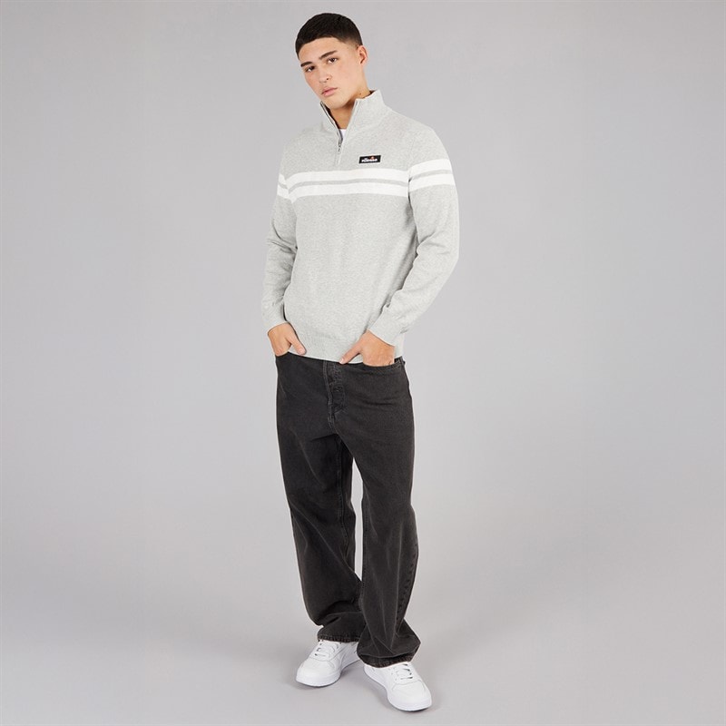 Ellesse Mens Dison 1/2 Zip Knitted Jumper Light Grey Marl - Image 4