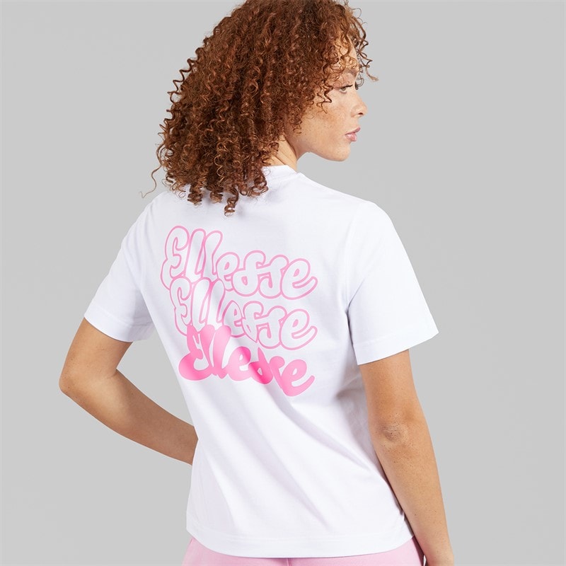 Ellesse Womens Ivana T-Shirt White/Bright Pink - Image 3