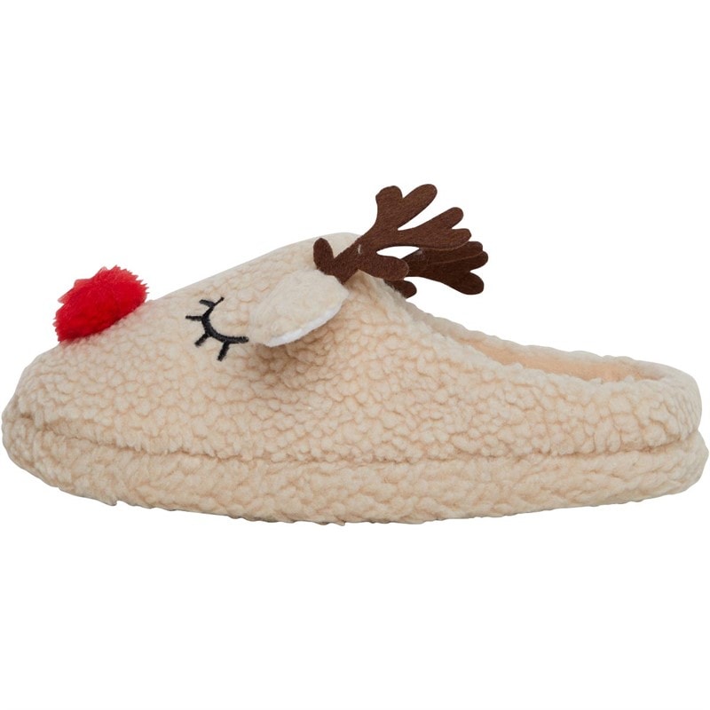 Fluid Womens Christmas Reindeer Slippers Ecru - Image 2