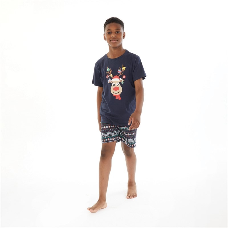 Fluid Boys Christmas Reindeer Pyjamas Shorts Set Multi - Image 3