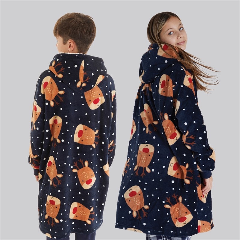 Fluid Kids Christmas Reindeer AOP Oversized Blanket Hoodie Multi - Image 2
