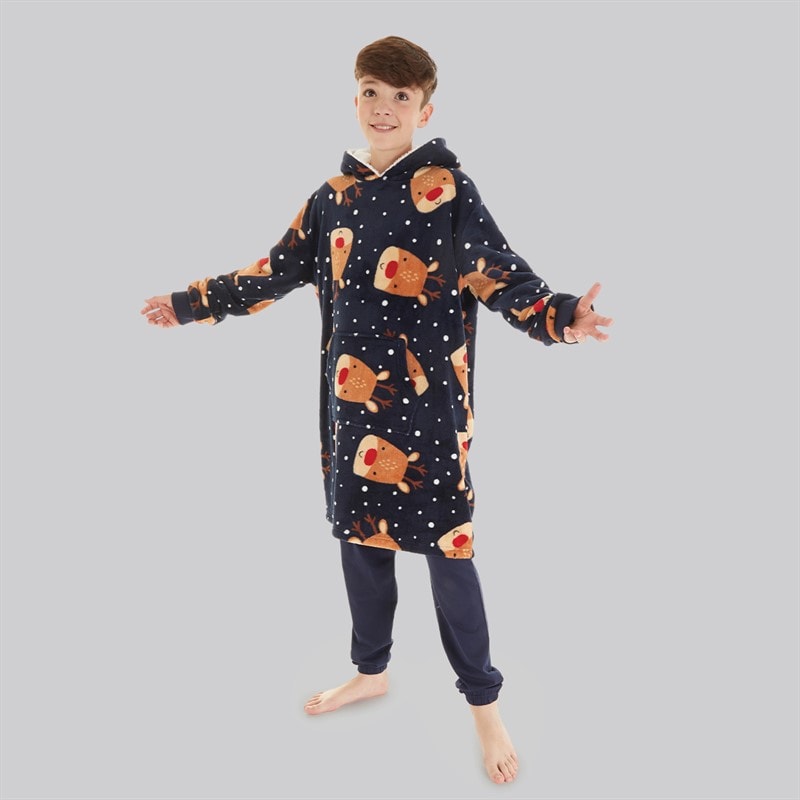Fluid Kids Christmas Reindeer AOP Oversized Blanket Hoodie Multi - Image 4
