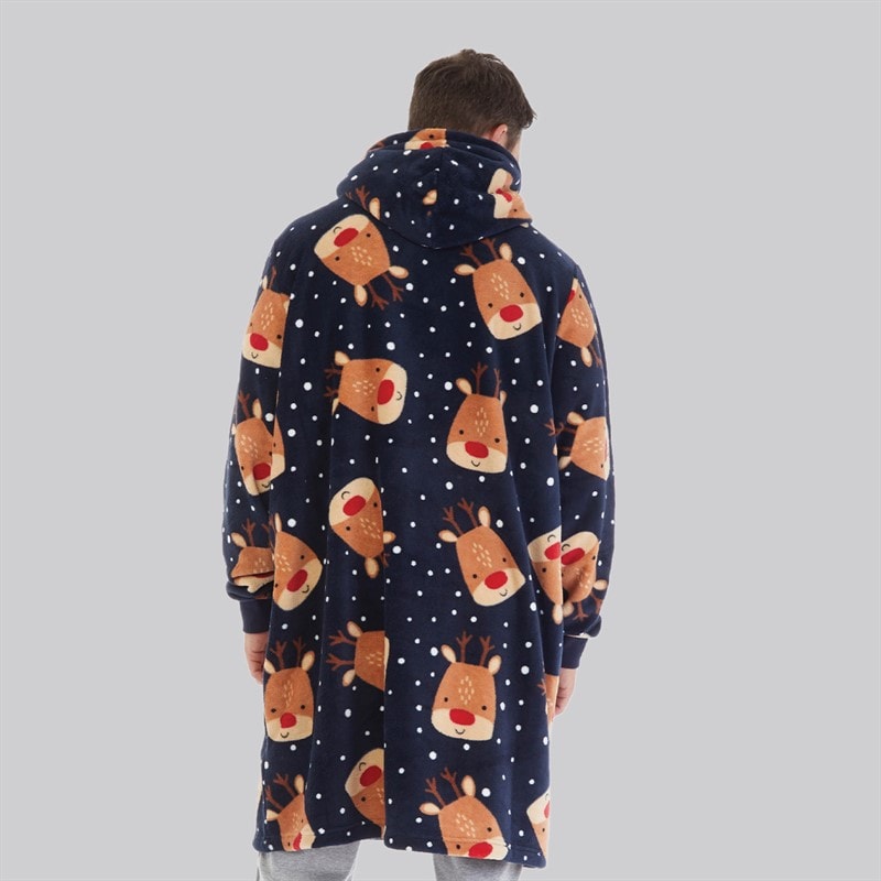 Fluid Mens Christmas Reindeer AOP Oversized Blanket Hoodie Multi - Image 2