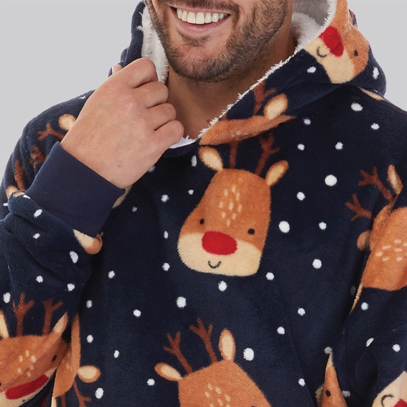Fluid Mens Christmas Reindeer AOP Oversized Blanket Hoodie Multi - Image 3