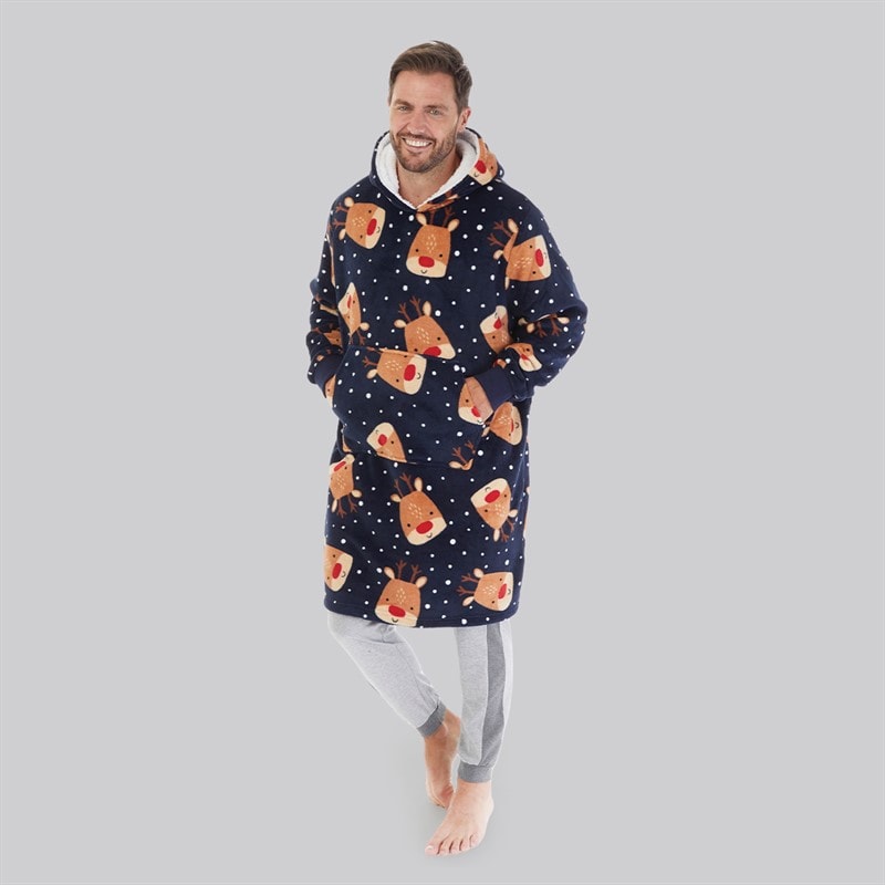 Fluid Mens Christmas Reindeer AOP Oversized Blanket Hoodie Multi - Image 4
