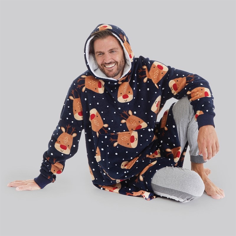 Fluid Mens Christmas Reindeer AOP Oversized Blanket Hoodie Multi - Image 5