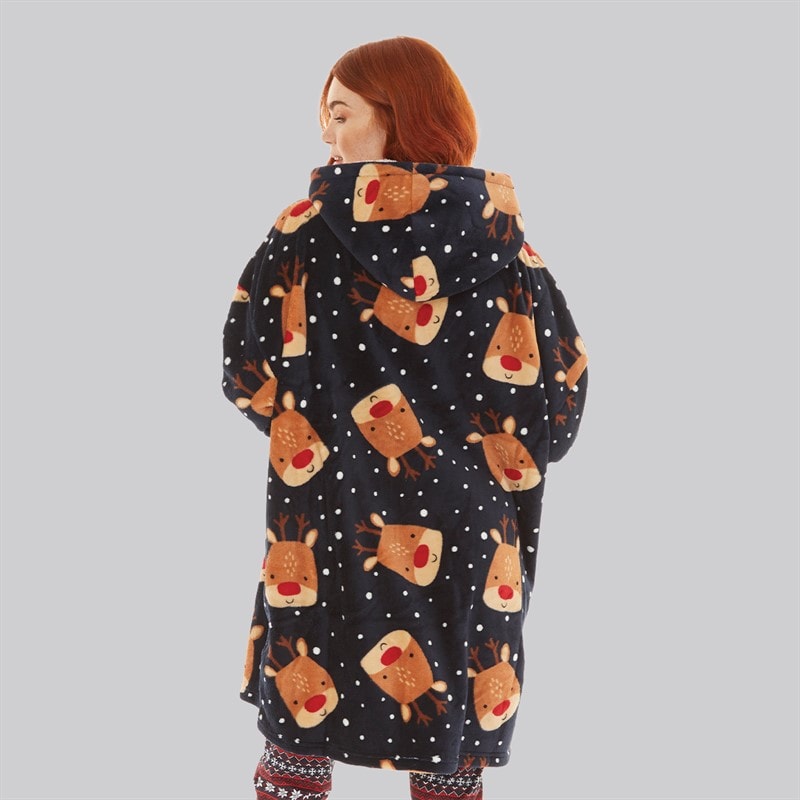 Fluid Womens Christmas Reindeer AOP Oversized Blanket Hoodie Multi - Image 2