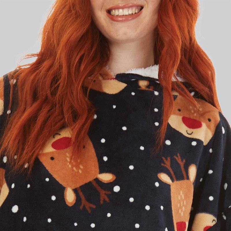 Fluid Womens Christmas Reindeer AOP Oversized Blanket Hoodie Multi - Image 3