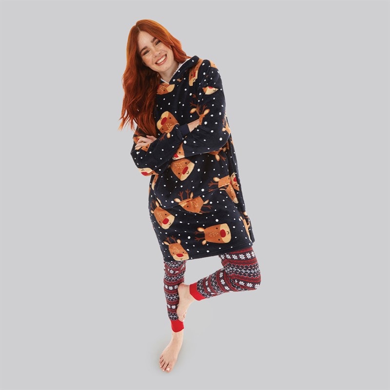 Fluid Womens Christmas Reindeer AOP Oversized Blanket Hoodie Multi - Image 4