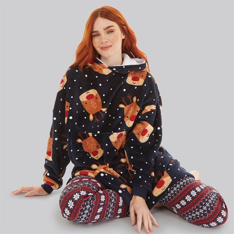 Fluid Womens Christmas Reindeer AOP Oversized Blanket Hoodie Multi - Image 5