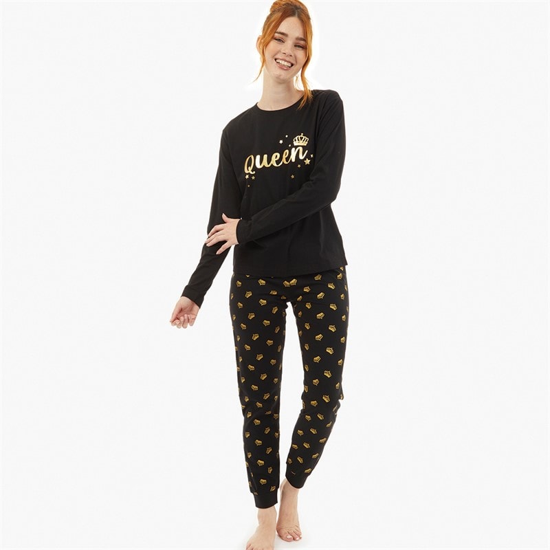 Fluid Womens Matching Queen Pyjama Set Black - Image 2