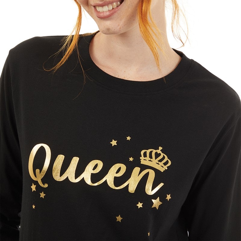 Fluid Womens Matching Queen Pyjama Set Black - Image 4
