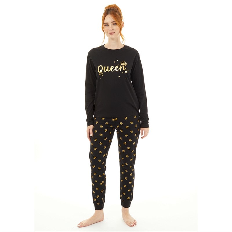 Fluid Womens Matching Queen Pyjama Set Black - Image 5