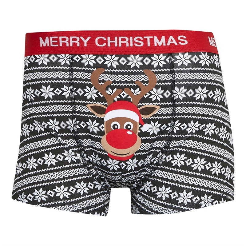 Fluid Mens Fairisle Novelty Christmas Boxer Trunks Black - Image 1
