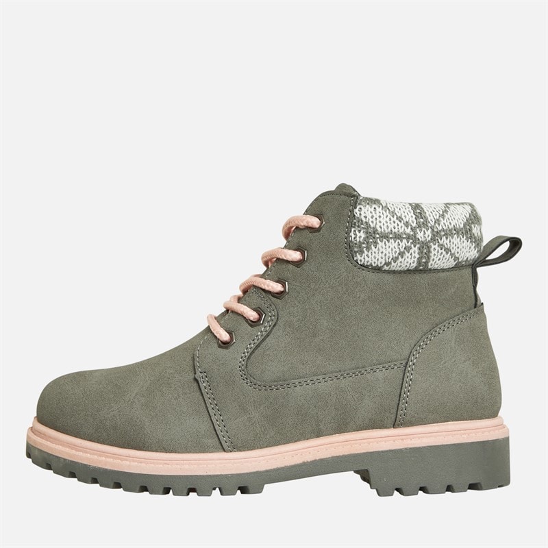 Fluid Girls Cleat Sole Lace Up Boots Grey/Pink - Image 1