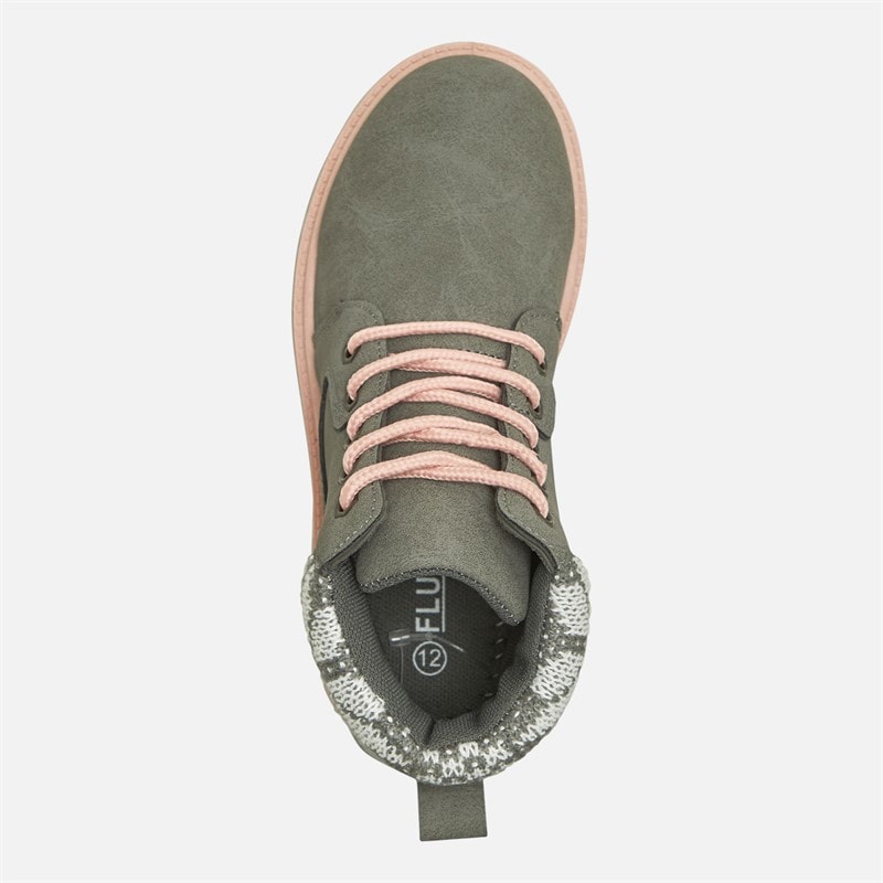 Fluid Girls Cleat Sole Lace Up Boots Grey/Pink - Image 4