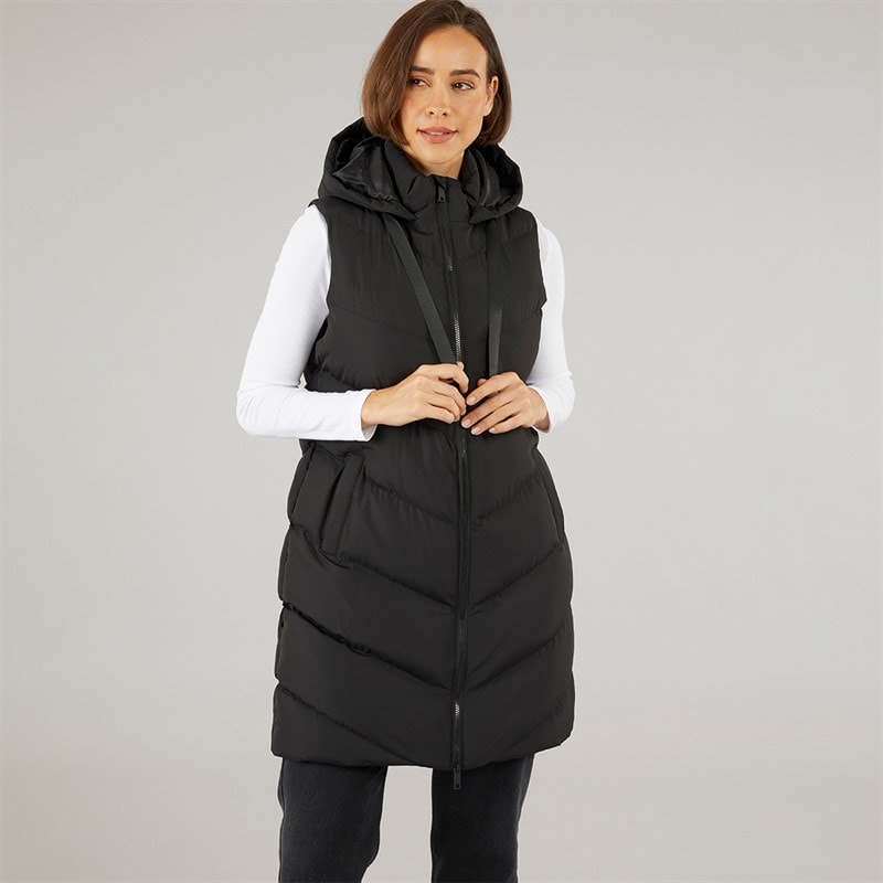 Fluid Womens Longline Hooded Gilet Black - Image 3